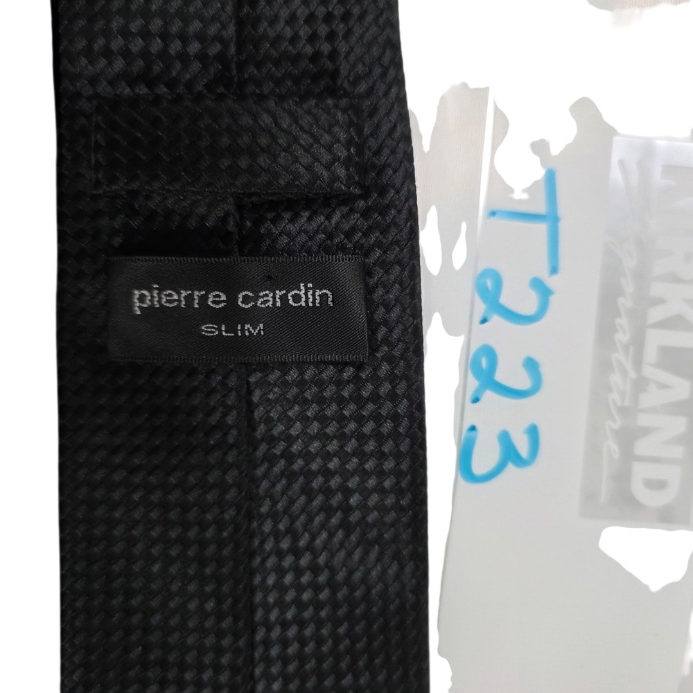 Pierre Cardin Mens Necktie Black Textured Polyester Pattern Slim Designer‎ Work - Picture 10 of 10